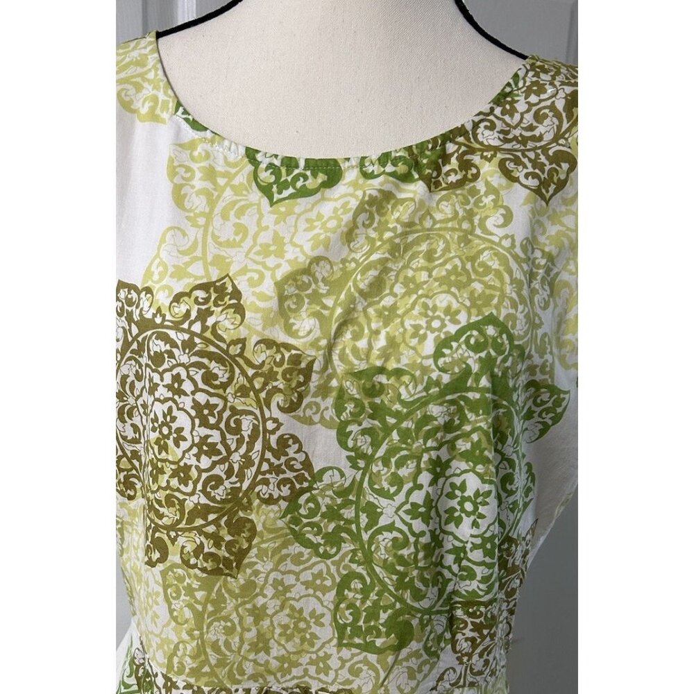 Coldwater Creek Women's Dress Size P14 Summer Floral Sequins Green White B38